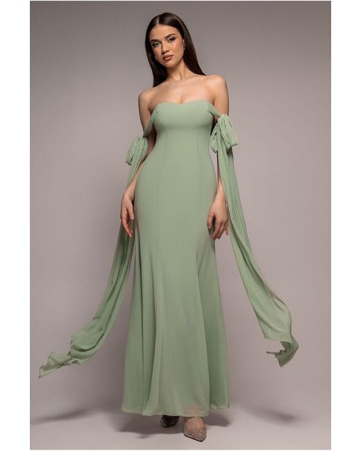 Goddiva Green Multiway Cape Chiffon Sweetheart Maxi Dress