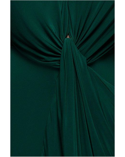 Goddiva Green Cowl Plunge Draped Mermaid Maxi Dress