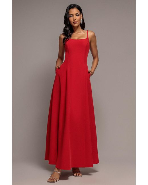 Goddiva Red Strapless Fit & Flare A Line Maxi Dress