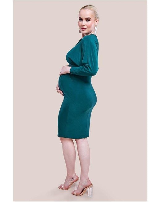 Goddiva Blue Maternity Batwing Sleeve Midi Dress