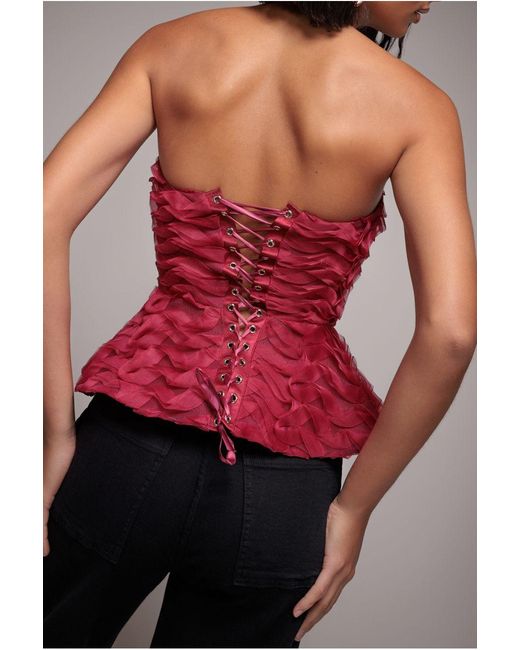 Goddiva Peplum 3D Textured Boob Tube Lace Up Corset