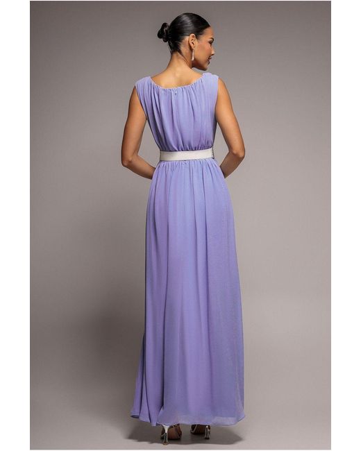 Goddiva Purple Chiffon Maxi With Embellished Belt