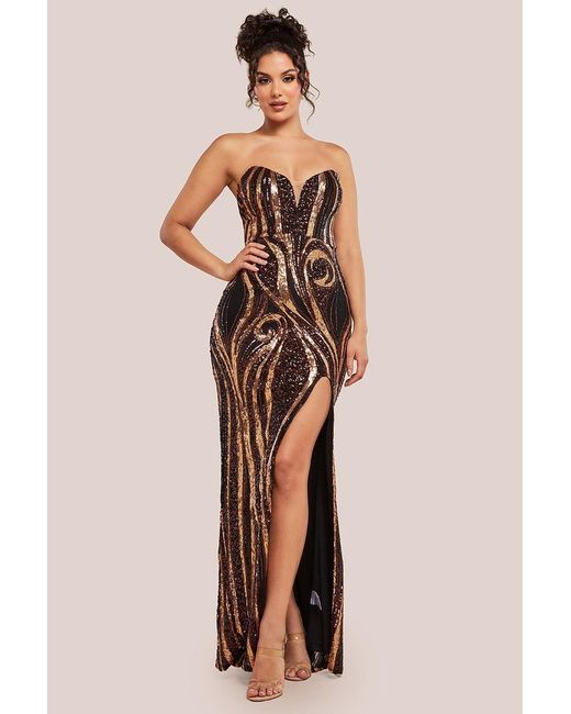 Goddiva Multicolor Strapless Multi Sequin Maxi Dress