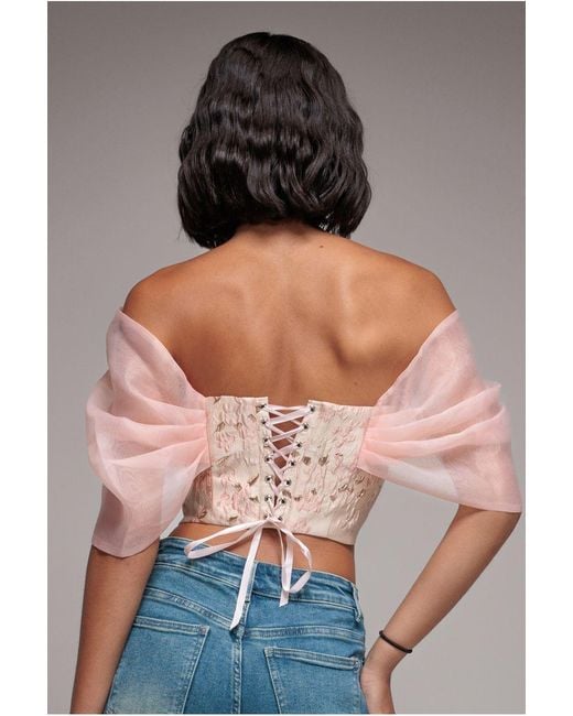 Goddiva Gray Off Shoulder Jacquard Top With Organza Wings