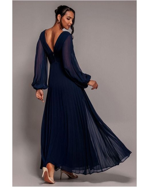 Goddiva Blue Balloon Sleeve Chiffon Maxi Dress