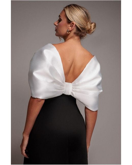 Goddiva Black Contrast Off Shoulder Back Satin Bow Scuba Mini Dress