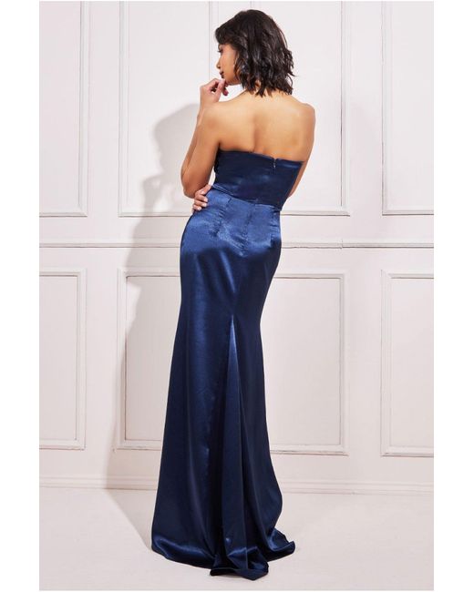 Goddiva Satin Bandeau Maxi Dress in Blue Lyst