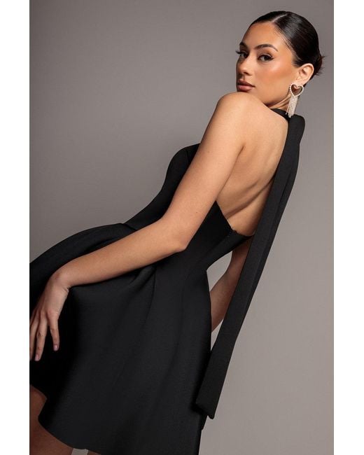 Goddiva Brown Corset Fit And Flare Halter Neck Skater Mini Dress