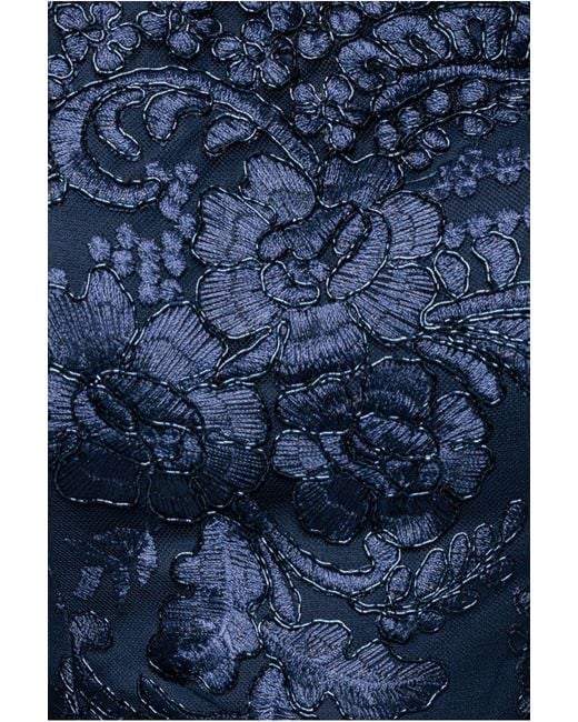 Goddiva Blue Scalloped Neck Embroidered Lace High Low Midi Dress