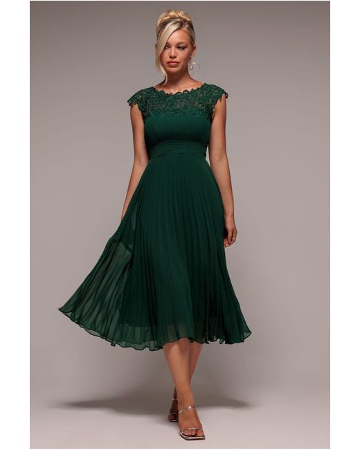 Goddiva Green Crochet & Pleated Top Midi