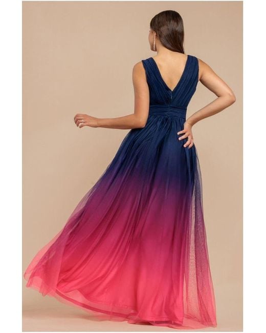 Goddiva Pink Sleeveless Ombre Pleated A-Line Maxi Dress