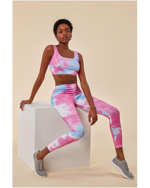 Cosmochic Pink Tie-dye Crop Top With Leggings Set