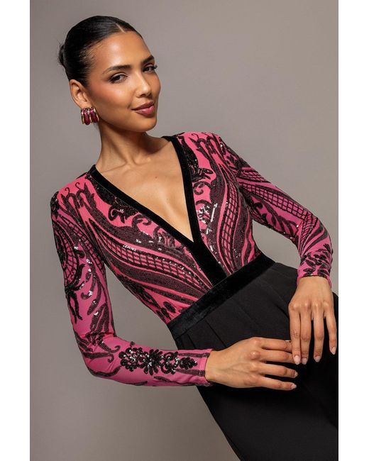 Goddiva Multicolor Deep V Neck Sequin Embroidered Jumpsuit