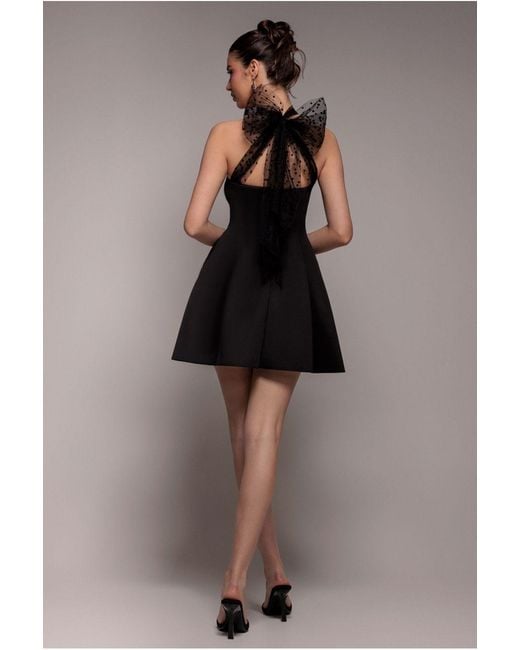 Goddiva Brown Scuba & Polka Mesh Bella Bow Multiway Skater Mini Dress