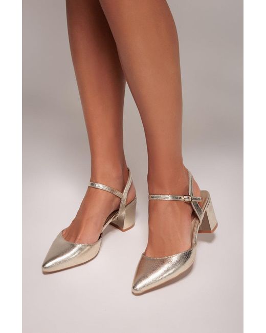 Goddiva Metallic Pointed Slingback Block Heels