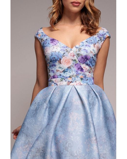 Goddiva Blue Sweetheart Floral Midi Dress