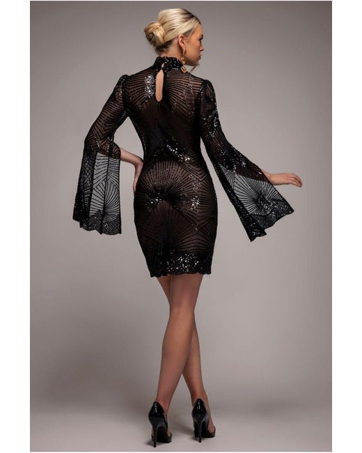 Goddiva Black Sequin Starburst Cape Sleeve Mini Dress