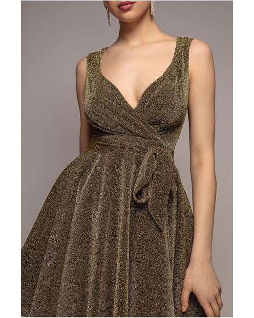Goddiva Metallic Cross Over Sleeveless Mini Skater Dress