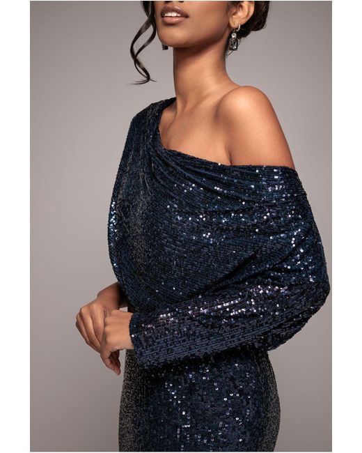 Goddiva Blue Sequin Cowl Neck Midi Dress