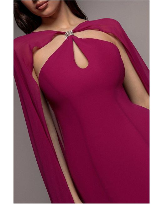 Goddiva Purple Multiway Cape Chiffon With Embellished Trim Maxi Dress
