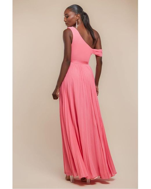 Goddiva Cowl Neck One Shoulder A Line Chiffon Maxi Dress in Pink | Lyst UK