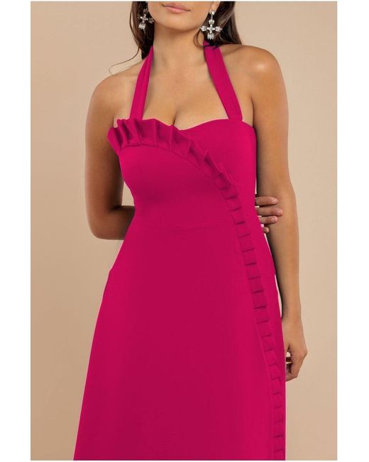 Goddiva Pink Frilled Halter Neck Midi Dress