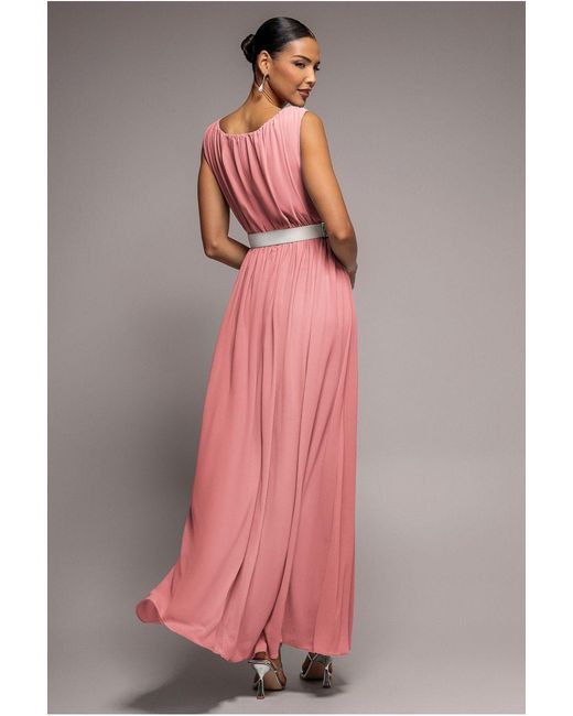 Goddiva Pink Chiffon Maxi With Embellished Belt
