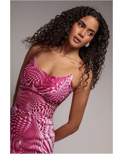 Goddiva Pink Abstract Bandeau Bodycon Midi Dress