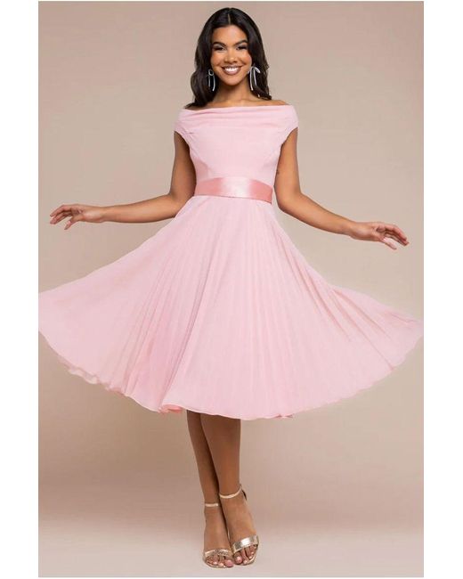 Goddiva Black Cowl Neck Pleated A-Line Chiffon Midi Dress