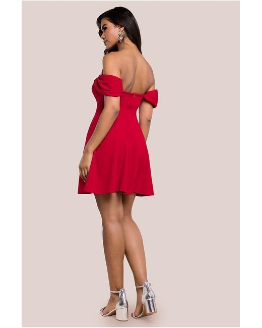Goddiva Red Diamante Heart Trim A-Line Mini Dress