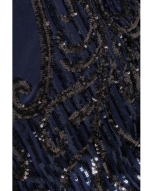 Goddiva Blue Sequin & Mesh Embroidered Maxi Dress