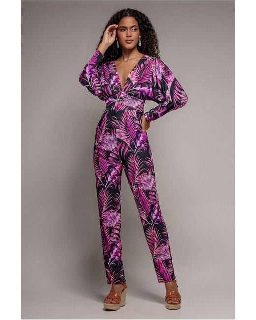 Goddiva Pink Tropical Print Jumpsuit