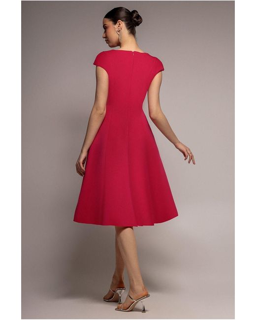 Goddiva Red Cap Sleeve Plunging V-Neckline A-Line Midi Dress