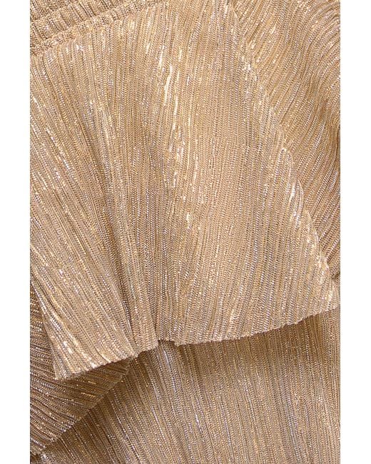 Goddiva Brown Crinkle Lurex High Low Layered Midi Dress
