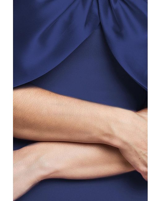 Goddiva Blue Twist Knot Satin & Scuba Bardot Maxi Dress