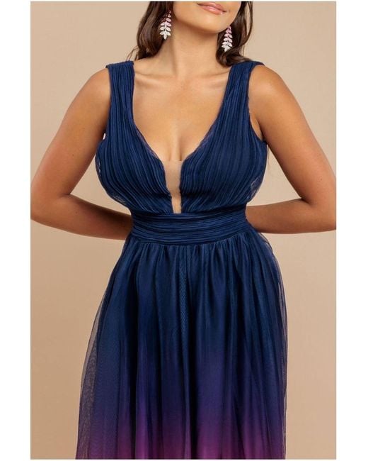 Goddiva Pink Sleeveless Ombre Pleated A-Line Maxi Dress