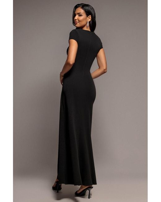 Goddiva Black Cap Sleeve Pleated Asymmetric Maxi Dress