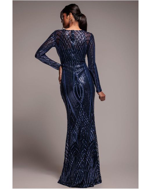 Goddiva Blue Two Toned V Neck Sequin Maxi