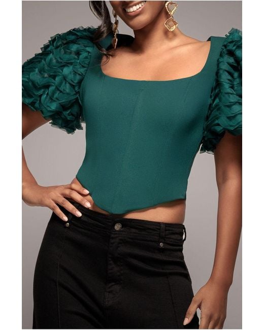 Goddiva Green 3D Textured Sleeve Scuba Corset Top