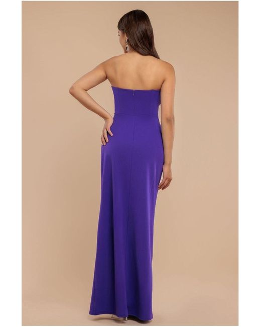 Goddiva Purple Satin & Scuba Maxi With Thigh Split