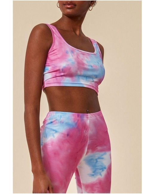 Cosmochic Pink Tie-dye Crop Top With Leggings Set