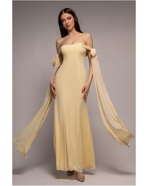 Goddiva Natural Multiway Cape Chiffon Sweetheart Maxi Dress