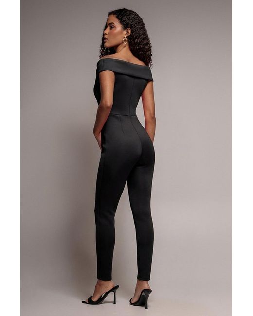 Goddiva Black Bardot Wrap Sweetheart Neck Romper