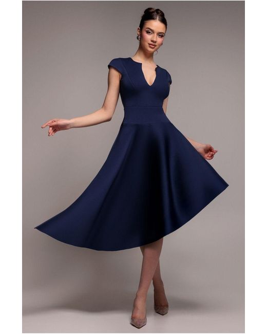 Goddiva Blue Cap Sleeve Skater High Low Midi Dress