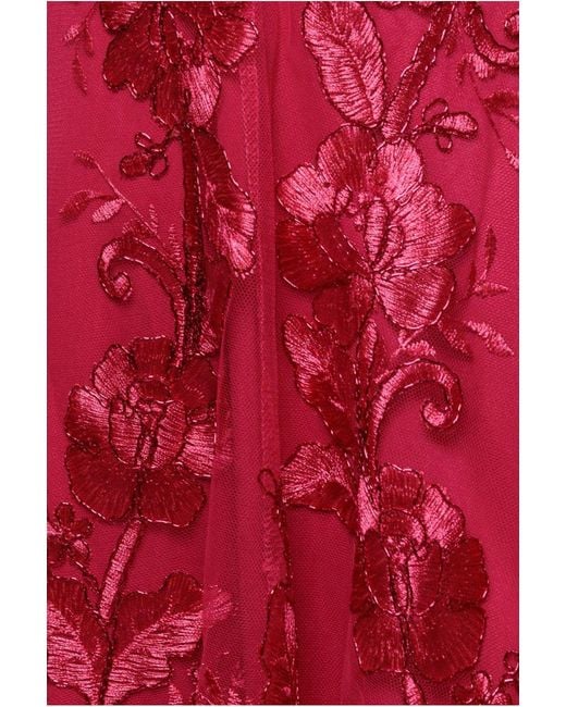 Goddiva Pink Scalloped Neck Embroidered Lace High Low Midi Dress