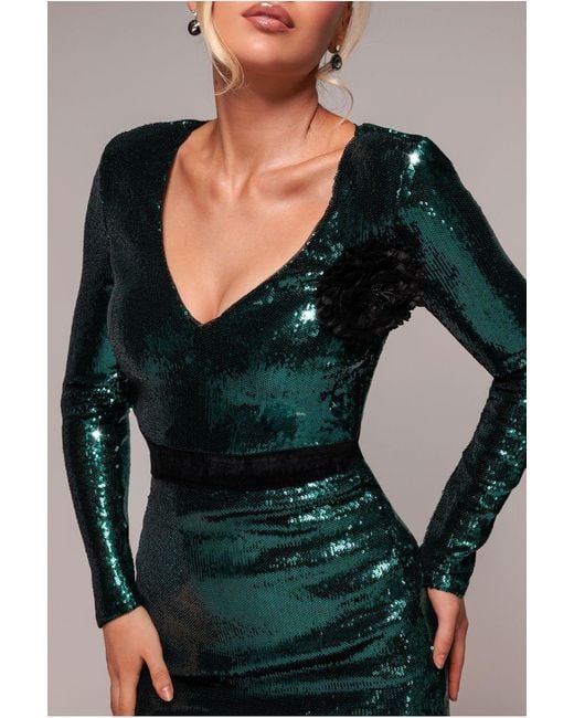 Goddiva Blue Liquid Sequin Midi With Corsage
