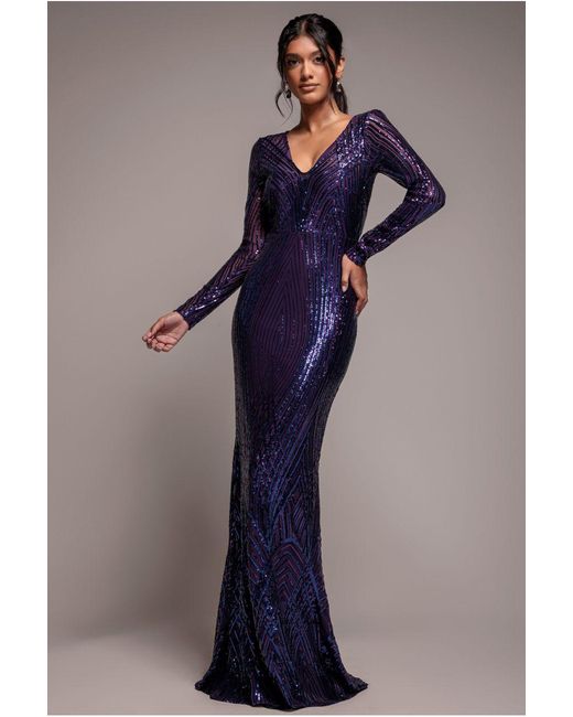Goddiva Purple Two Toned V Neck Sequin Maxi