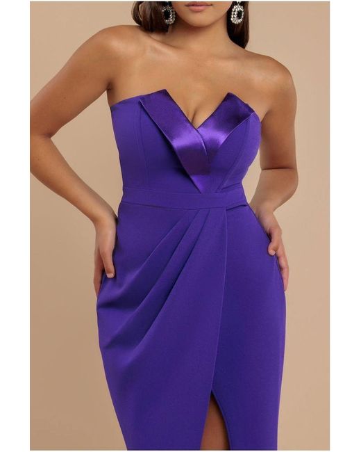 Goddiva Purple Satin & Scuba Maxi With Thigh Split