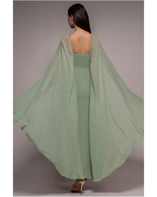Goddiva Green Multiway Cape Chiffon With Embellished Trim Maxi Dress