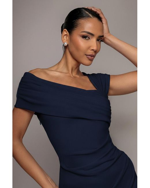 Goddiva Blue One Shoulder Evening Maxi Dress